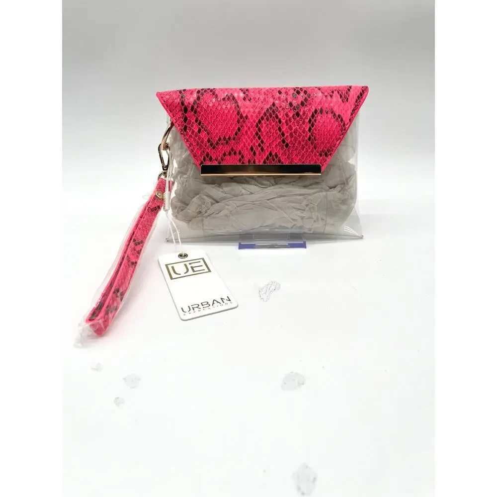 Urban Expressions NWT Snakeskin Clutch, Hot Pink & Clear